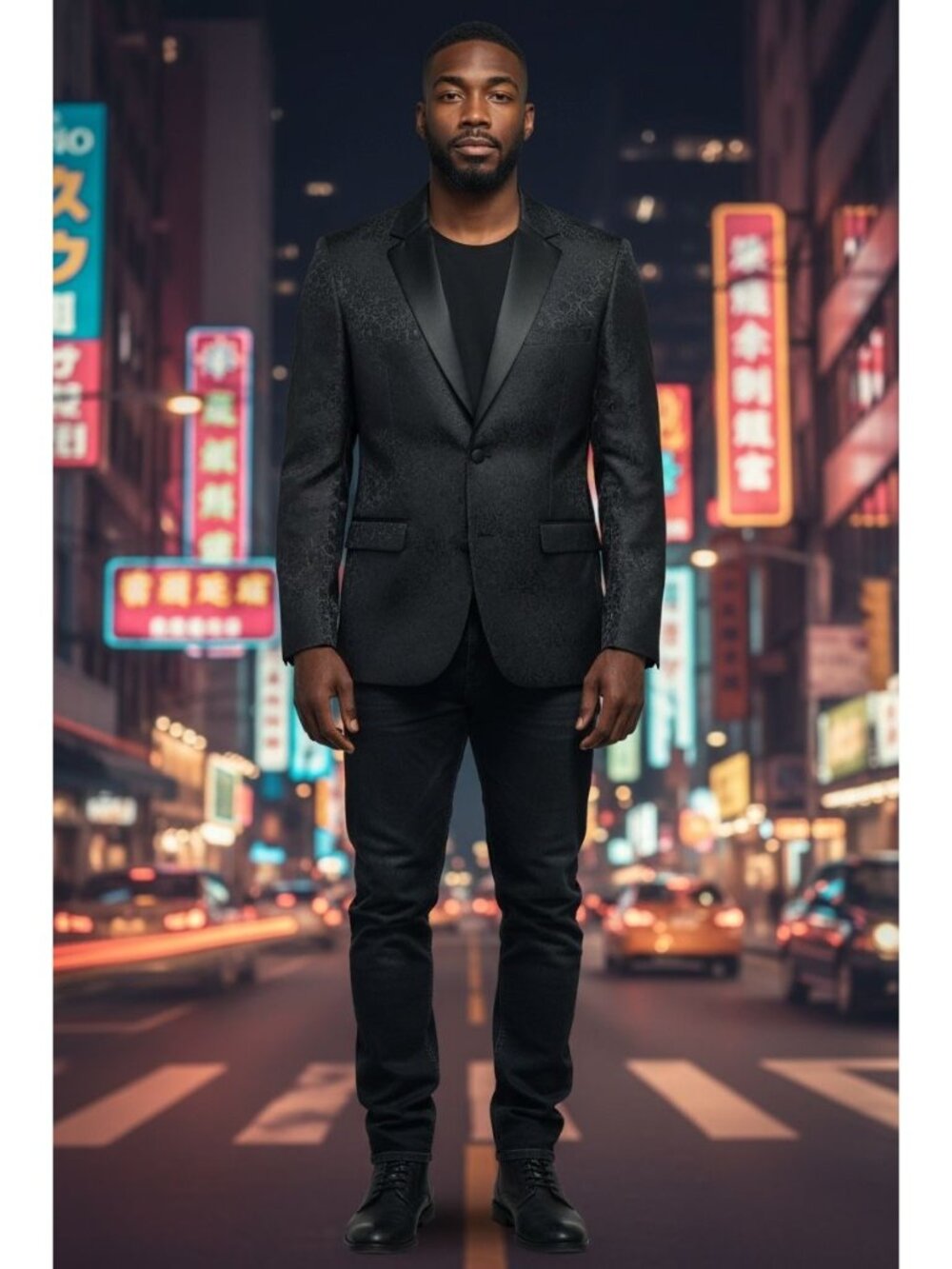 SOUL OF LONDON Men Black Pattern Blazer 40R